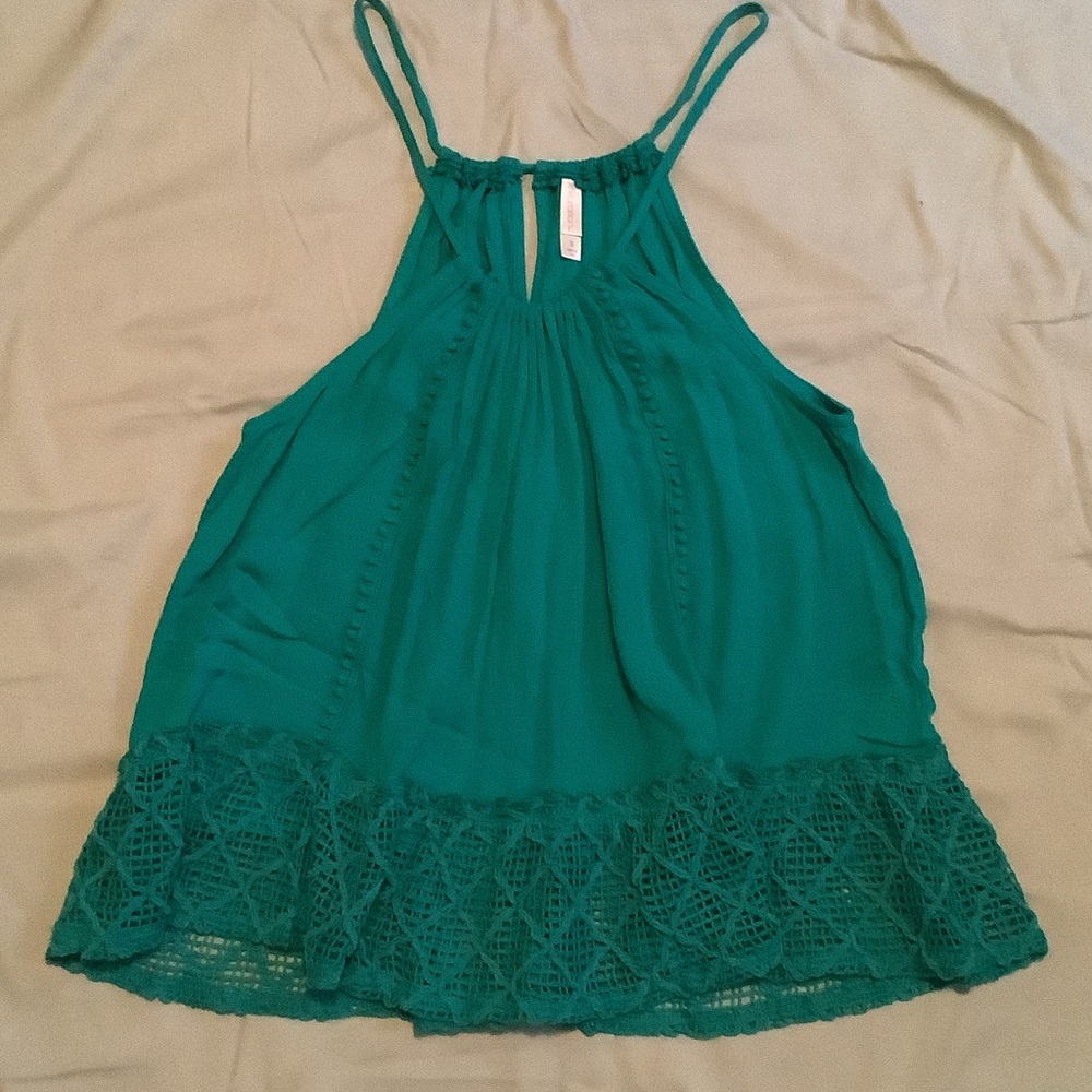 Xhilaration Teal Crochet-Hem Halter Camisole